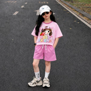 Bộ quần short bé gái in hình cô gái cute từ 30-46kg( tặng 10kt)
