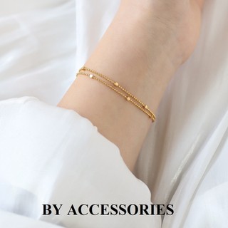 Lắc tay nữ titan dây kép bi tròn phối khối vuông nhỏ xinh mạ vàng 18K không gỉ WB2618 BY ACCESSORIES