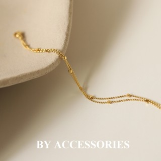 Lắc tay nữ titan dây kép bi tròn phối khối vuông nhỏ xinh mạ vàng 18K không gỉ WB2618 BY ACCESSORIES