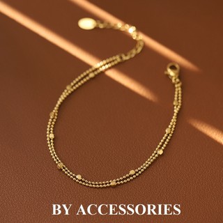 Lắc tay nữ titan dây kép bi tròn phối khối vuông nhỏ xinh mạ vàng 18K không gỉ WB2618 BY ACCESSORIES