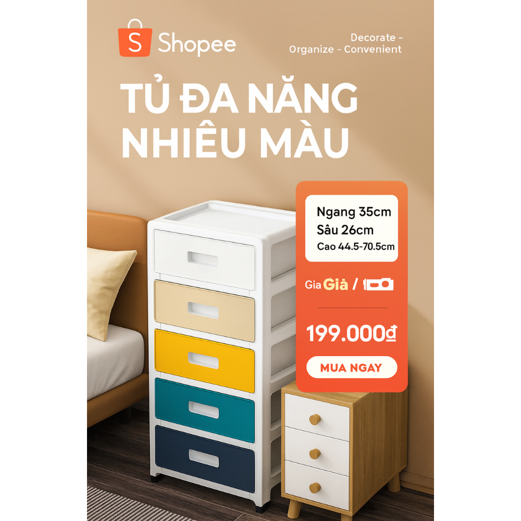 Tủ Nhựa Ngăn Kéo Tầng Đa Năng - Tủ Đựng Đồ Văn Phòng Phẩm, Quần Áo Có Bánh Xe Di Chuyển Tiện Lợi