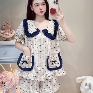 [MẪU HÈ] Bộ Đồ Ngủ Nữ JUSOKA Pijama Chất Liệu Đũi Vân Mây Cổ Sen Viền Bèo Siêu Mềm Mịn Thoải Mái DU44