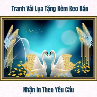 Tranh chim thiên nga dán tường, tranh hoa 3D trang trí phòng ngủ, tranh in trên chất liệu vải lụa(shop tặng kèm keo dán)