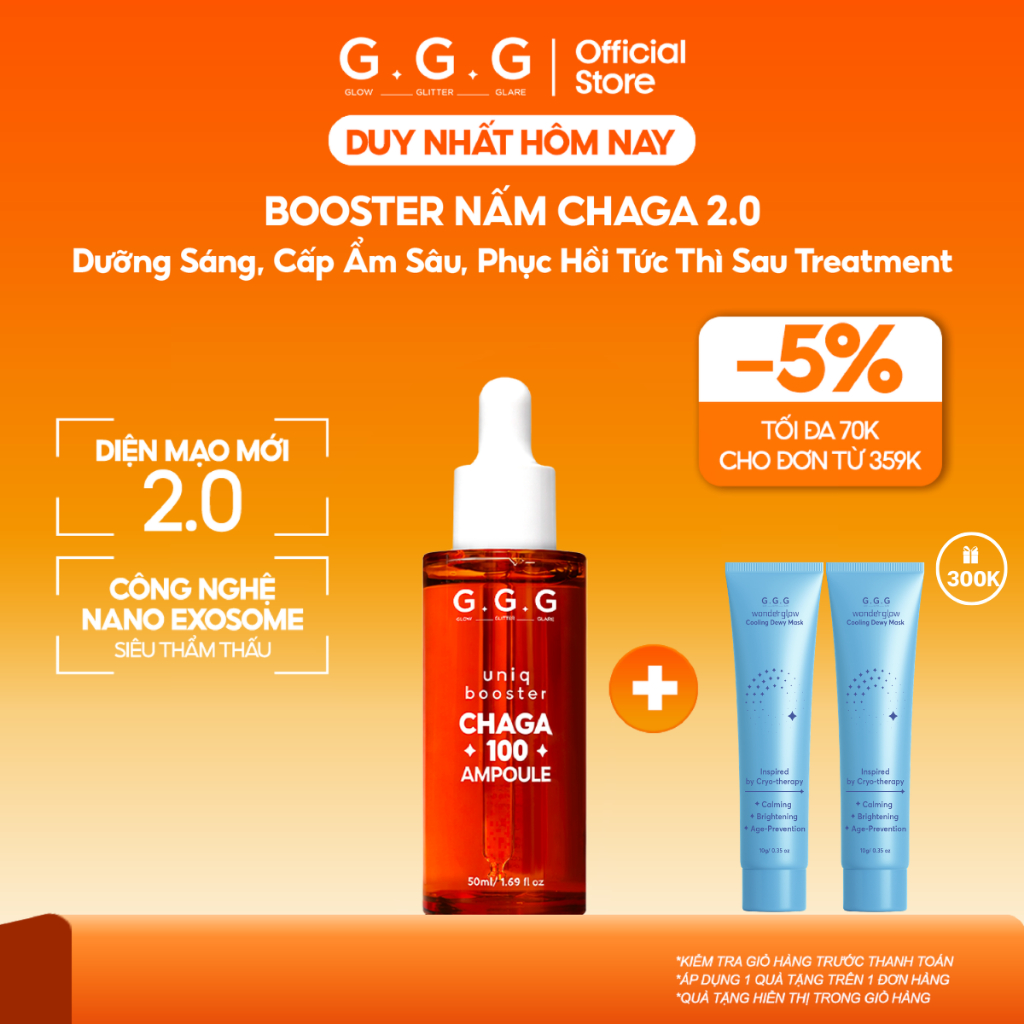 Booster Nấm Chaga 2.0 G.G.G - Tinh Chất Phục Hồi Da Nhạy Cảm, Mỏng Yếu, Da Sau Treatment 50ml