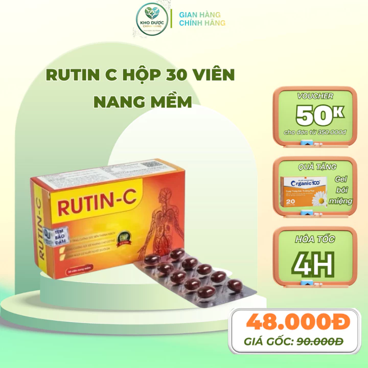 Rutin C hộp 30 viên nang mềm - Hỗ trợ tăng sức bền thành mạch, vitamin C,giảm chảy máu chân răng