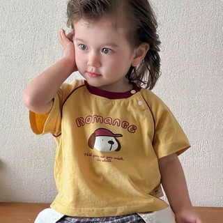 Set bộ áo thun cổ tròn hoạ tiết chó con + quần kẻ caro cho bé trai bé gái