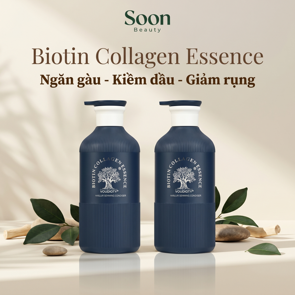 Cặp Dầu Gội Xả Biotin Voudioty Essence 500ml Giảm Rụng Tóc, Hỗ Trợ Mọc Tóc, Ngăn Gàu, Kiềm Dầu