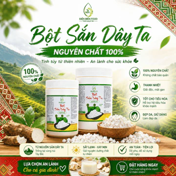 Bột Sắn Dây Nguyên Chất hộp 500g làm thủ công từ Sắn Dây Ta không pha trộn