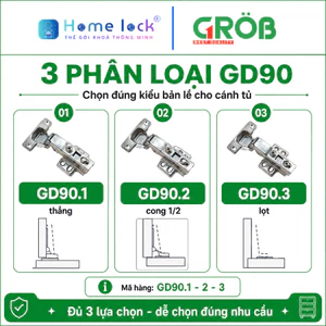 Bản Lề Hơi Giảm Chấn GRÖB GD90 Thép Cho Cánh Tủ Bếp, Tủ Gỗ, Tủ Quần Áo – Có 3 Loại Thẳng/Cong 1/2/Lọt