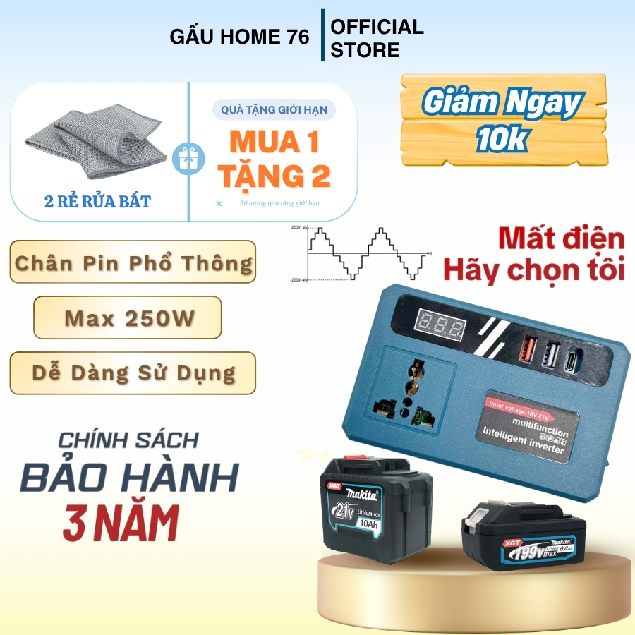 Đế Chuyển Đổi Nguồn Điện Cho Pin Makita, Chuyển 21V Lên 220V, Đèn LED USB Tiện Lợi Siêu Hot