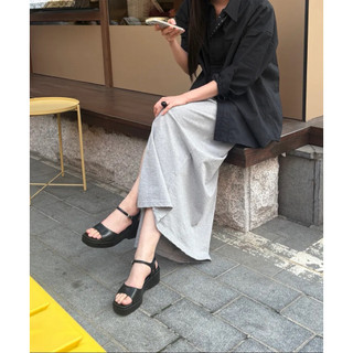 Dép quai hậu Hàn Quốc Jill by JillStuart Black Leather Strappy Sandals - Fullbox