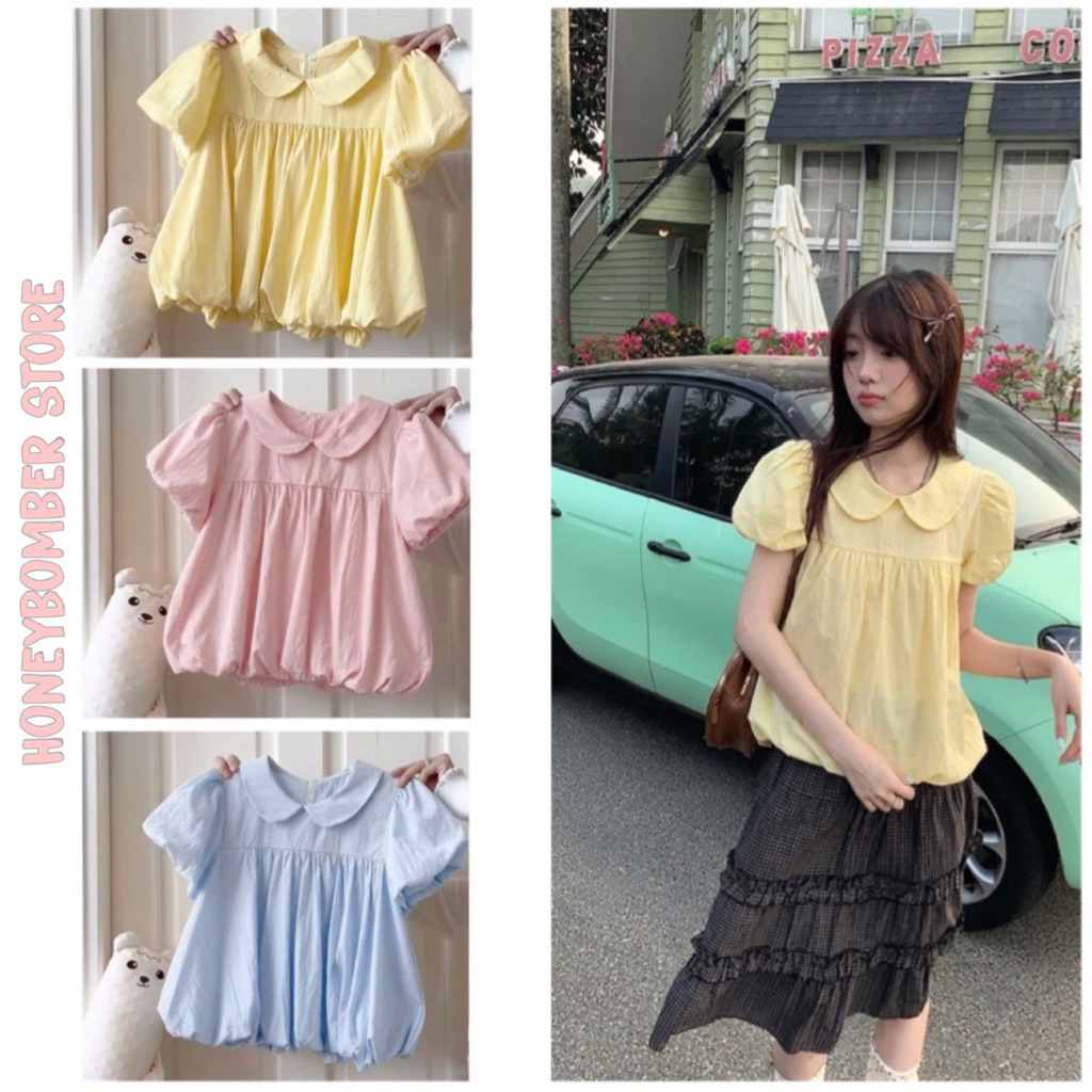 Áo babydoll Nữ Áo Bí Cổ Sen Dễ Thương [FREESHIP]🌸Áo Kiểu Nữ Tay Phồng Phong Cách Ulzzang🌸