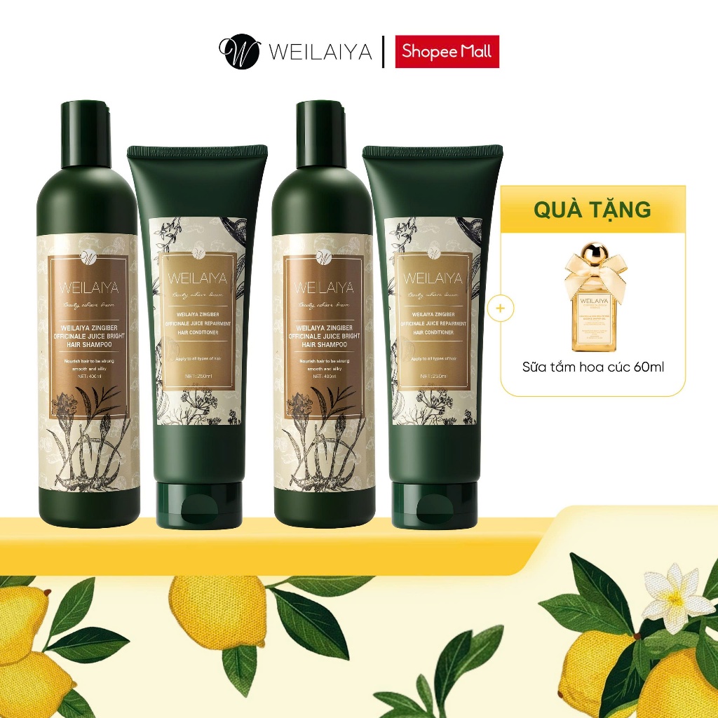 Combo 2 Cặp dầu gội đầu và dầu xả tóc thảo dược Weilaiya gừng hà thủ ô giúp dưỡng, đen và kích thích mọc tóc
