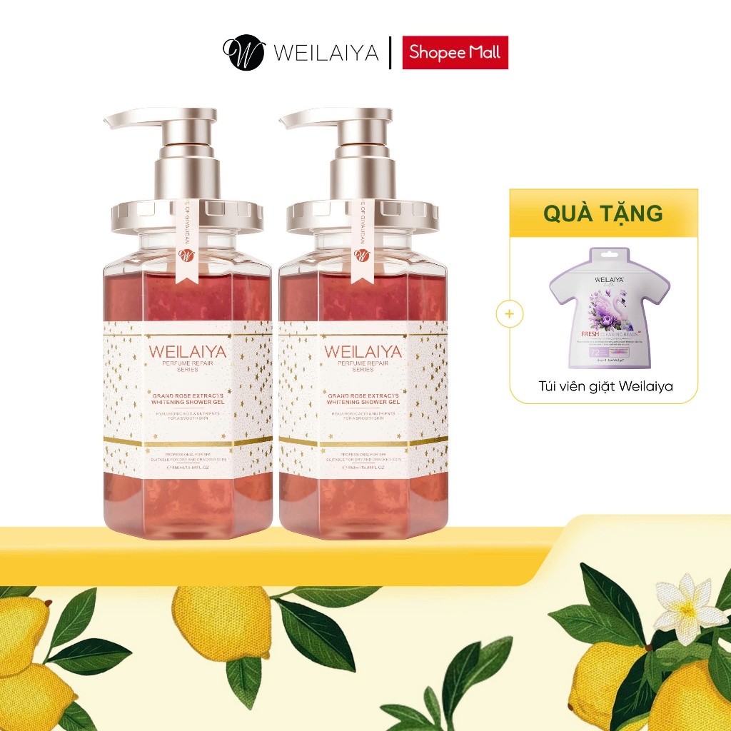 Combo 2 chai Sữa tắm Weilaiya dưỡng da cánh hoa hồng , hoa trà, hoa cúc 450ml