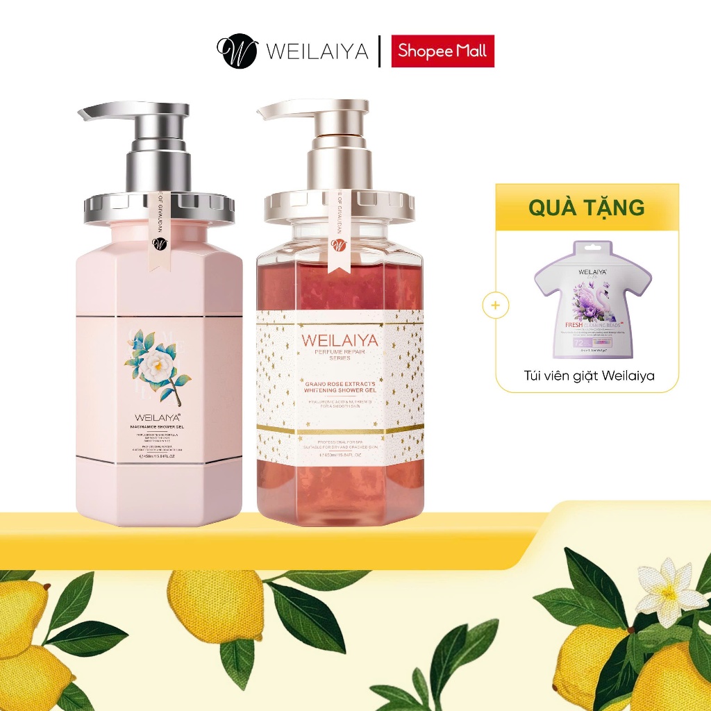 Combo Sữa tắm trắng da Niacinamide Weilaiya, kem body, Lotion dưỡng thể trắng da body hoa trà
