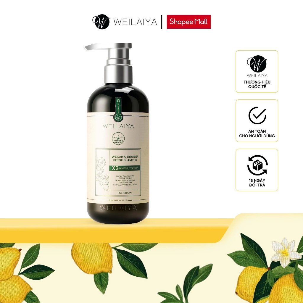 Dầu gội đầu thảo dược Weilaiya gừng detox da đầu hỗ trợ mái tóc khoẻ đẹp gấp đôi hiệu quả cho da đầu dầu 420ml