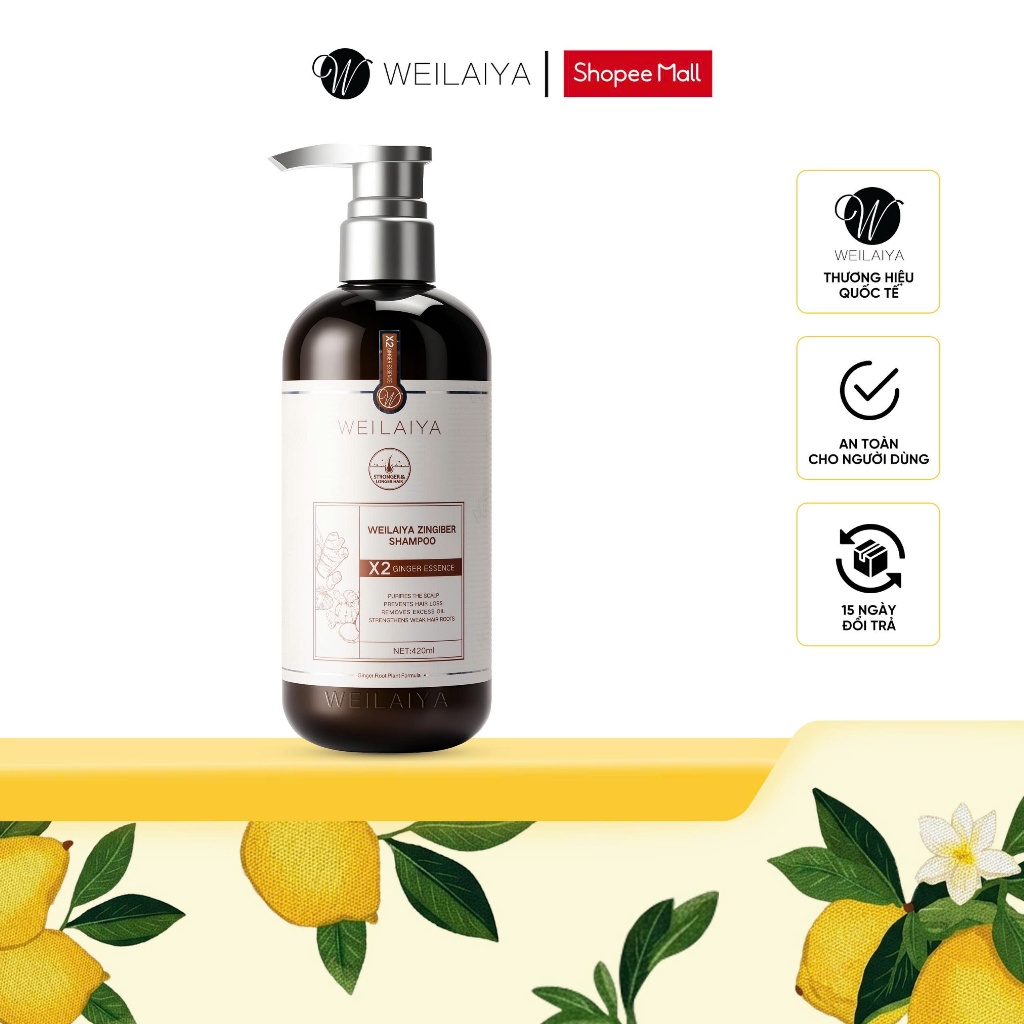 Dầu gội đầu thảo dược Weilaiya gừng hỗ trợ tóc khoẻ đẹp cho da thường da khô 420ml