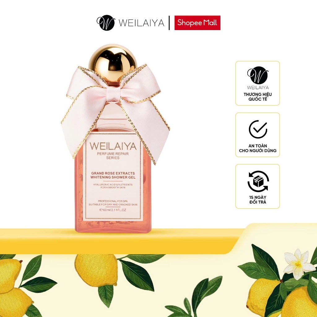Sữa tắm nước hoa trắng da toàn thân Weilaiya chiết xuất cánh hoa hồng Damask và hoa cúc vạn thọ lưu hương lâu 60ml