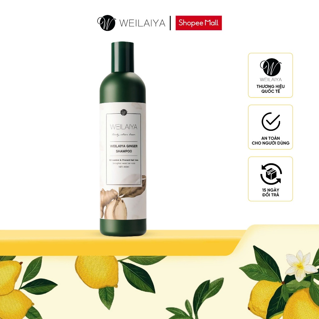 Dầu gội gừng trắng giảm rụng và hỗ trợ kích mọc tóc Weilaiya Ginger Shampoo 400ml