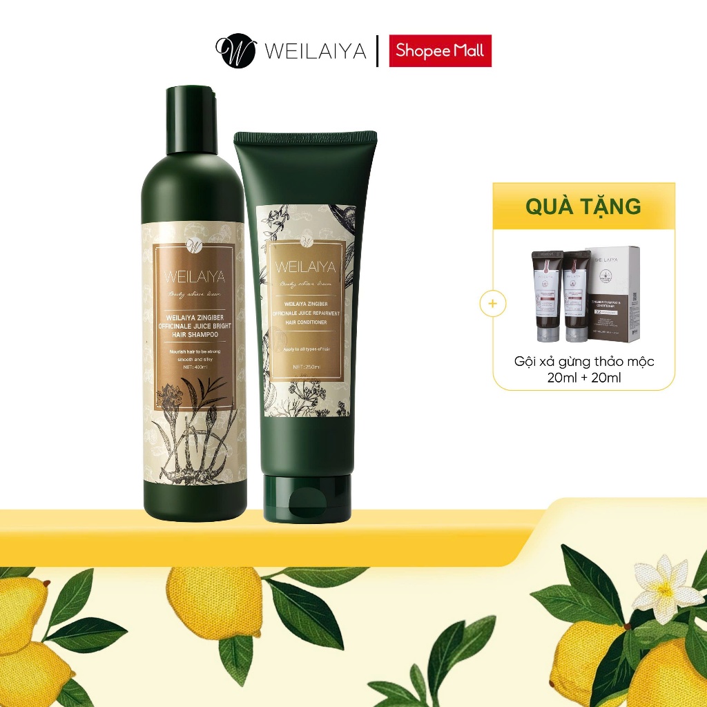 Cặp dầu gội xả tóc thảo dược Weilaiya gừng hà thủ ô giúp dưỡng đen và kích thích mọc tóc NEW