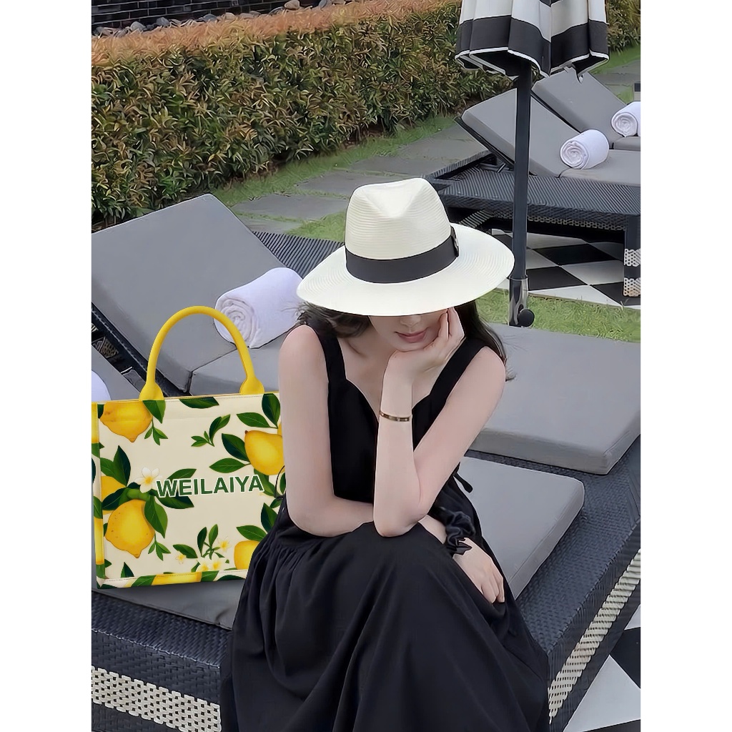 Túi cói du lịch, túi Vintage đi biển Weilaiya - họa tiết hoa lá tưới mát, thân thiện với môi trường