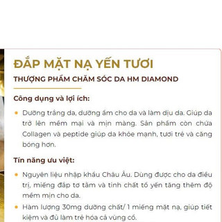 Mặt Nạ Yến Tươi HM Diamond Cao Cấp Dưỡng Trắng Cấp Ẩm Phù Hợp Mọi Loại Da - Nguyễn Quyên Store