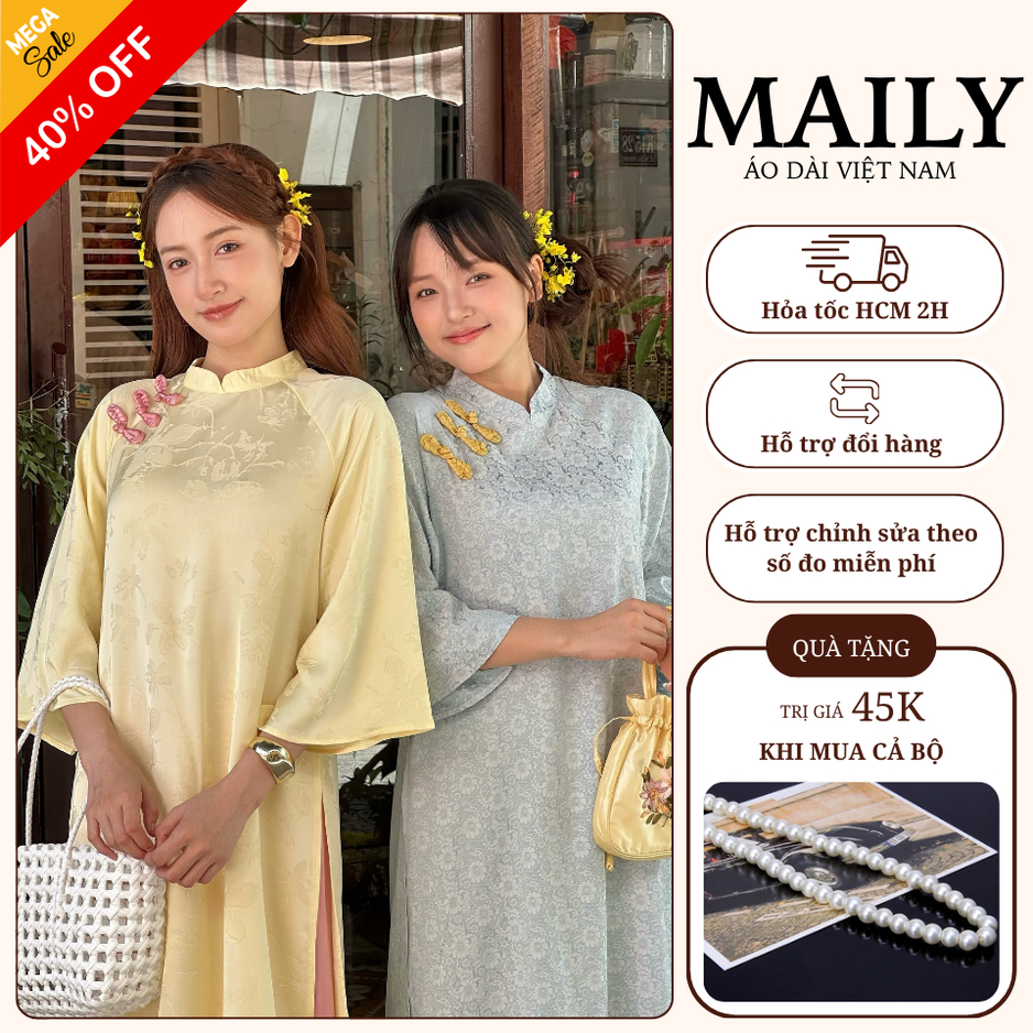 Áo Dài Cơ Uyển Dáng Cách Tân Thiết Kế Trẻ Trung Cổ Cao Tay Lỡ Loe, Dự Tiệc - ÁO DÀI MAILY