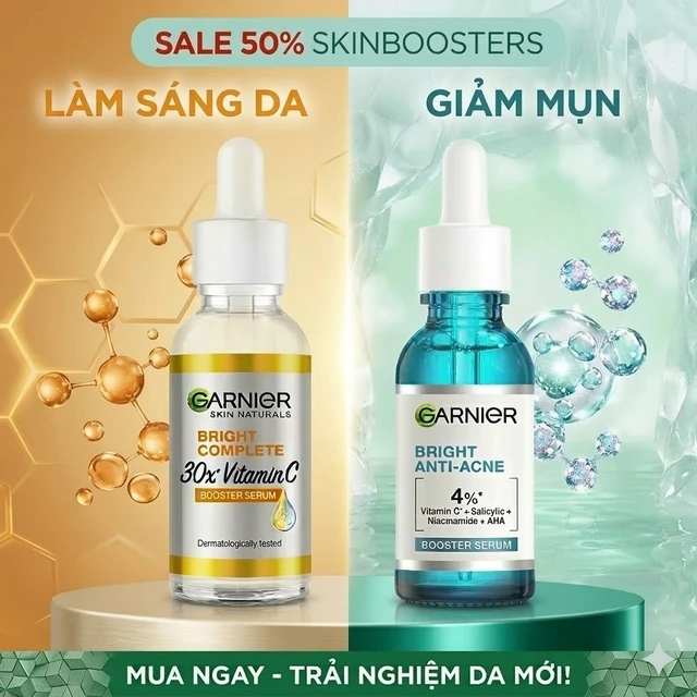 Dưỡng chất cho da dầu mụn Garnier Bright Complete Anti-Acnes Booster Serum 4% 30ml