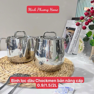 Bình lọc dầu inox Chockmen [44] mẫu mới 0.9/1.5/2 lít lưu ý chọn dáng bình trong phân loại, ca lọc dầu C44