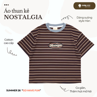 SS26 Áo thun kẻ trẻ em cotton dẻo NOSTALGIA size 14-38KG dáng suông style Hàn Quốc | Dương Oyy D010426233