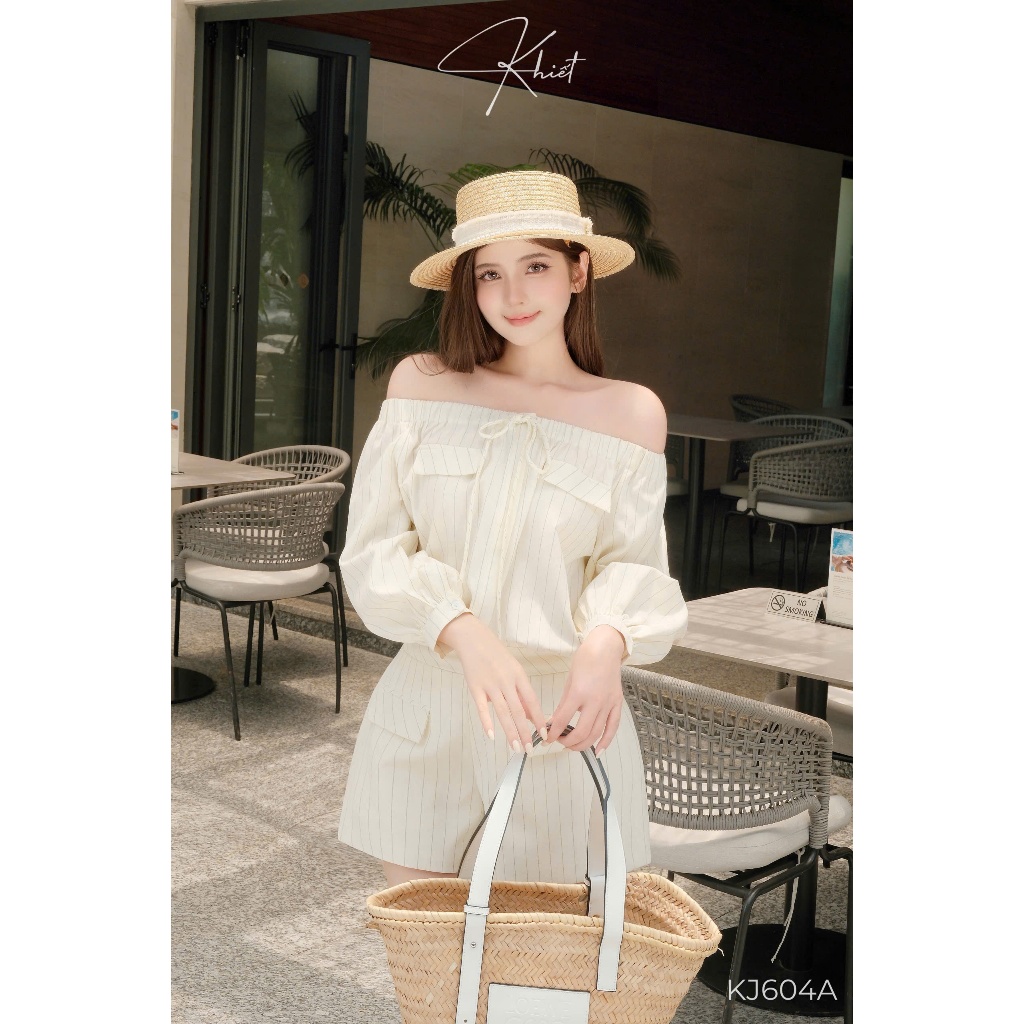 Jumpsuit Khiết chất line kẻ sọc kem phong cách mùa hè nữ tính năng động KJ604A