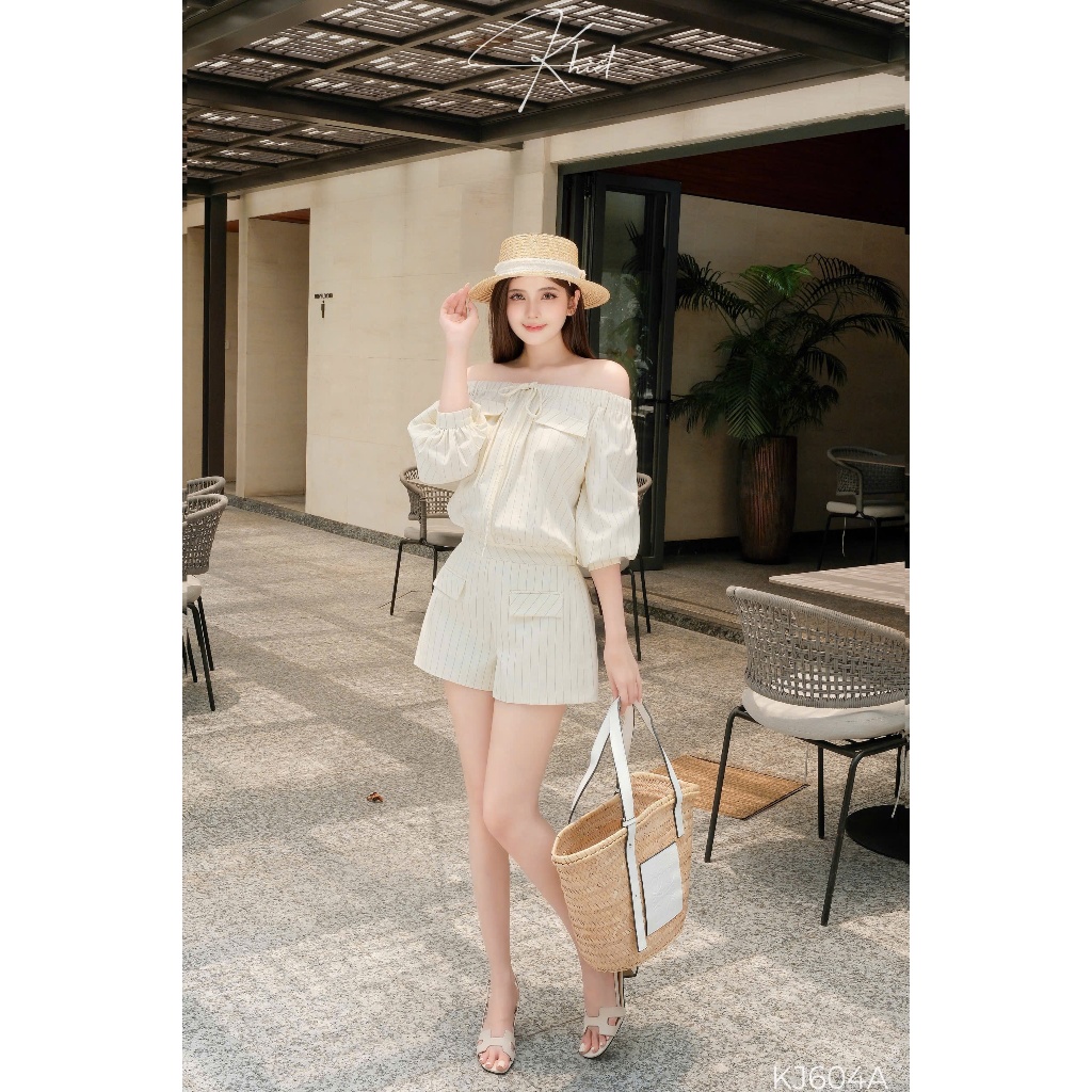 Jumpsuit Khiết chất line kẻ sọc kem phong cách mùa hè nữ tính năng động KJ604A