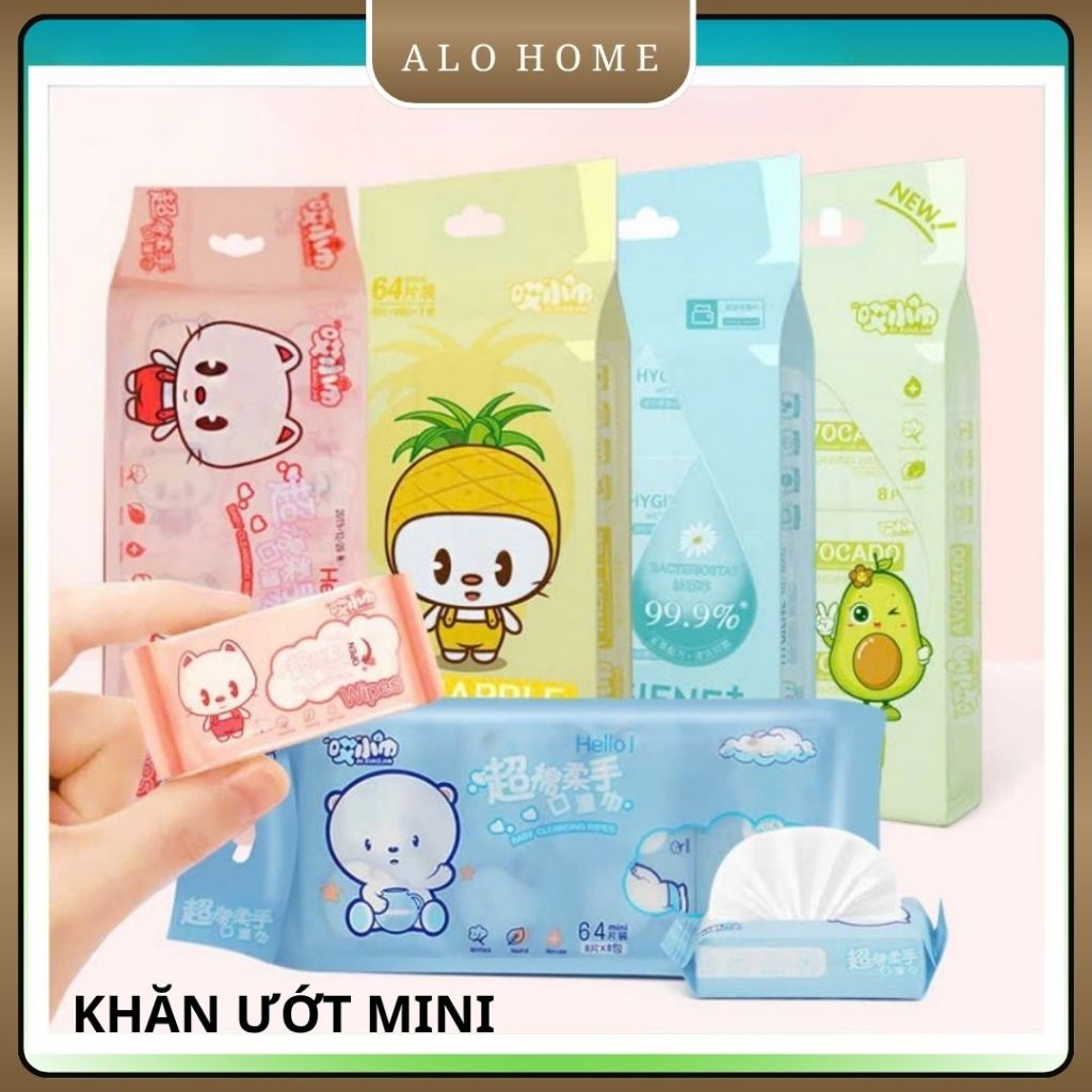 Bịch 8 Gói Khăn Ướt Mini ALO HOME Khăn Giấy Ướt Bỏ Túi Tiện Lợi Đi Chơi Du Lịch Học Sinh Văn Phòng