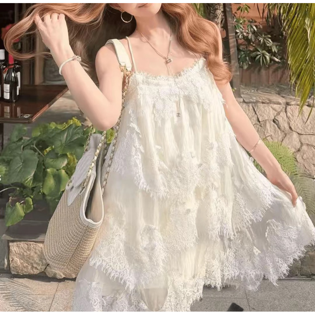 Đầm Babydoll Hai Dây Ren Tầng Tiểu Thư, Đầm Xòe Dáng Rộng Nữ Tính Mặc Đi Chơi, Du Lịch Biển Phong Cách Hàn Quốc Hot 2026