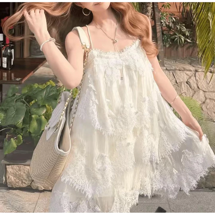 Đầm Babydoll Hai Dây Ren Tầng Tiểu Thư, Đầm Xòe Dáng Rộng Nữ Tính Mặc Đi Chơi, Du Lịch Biển Phong Cách Hàn Quốc Hot 2026
