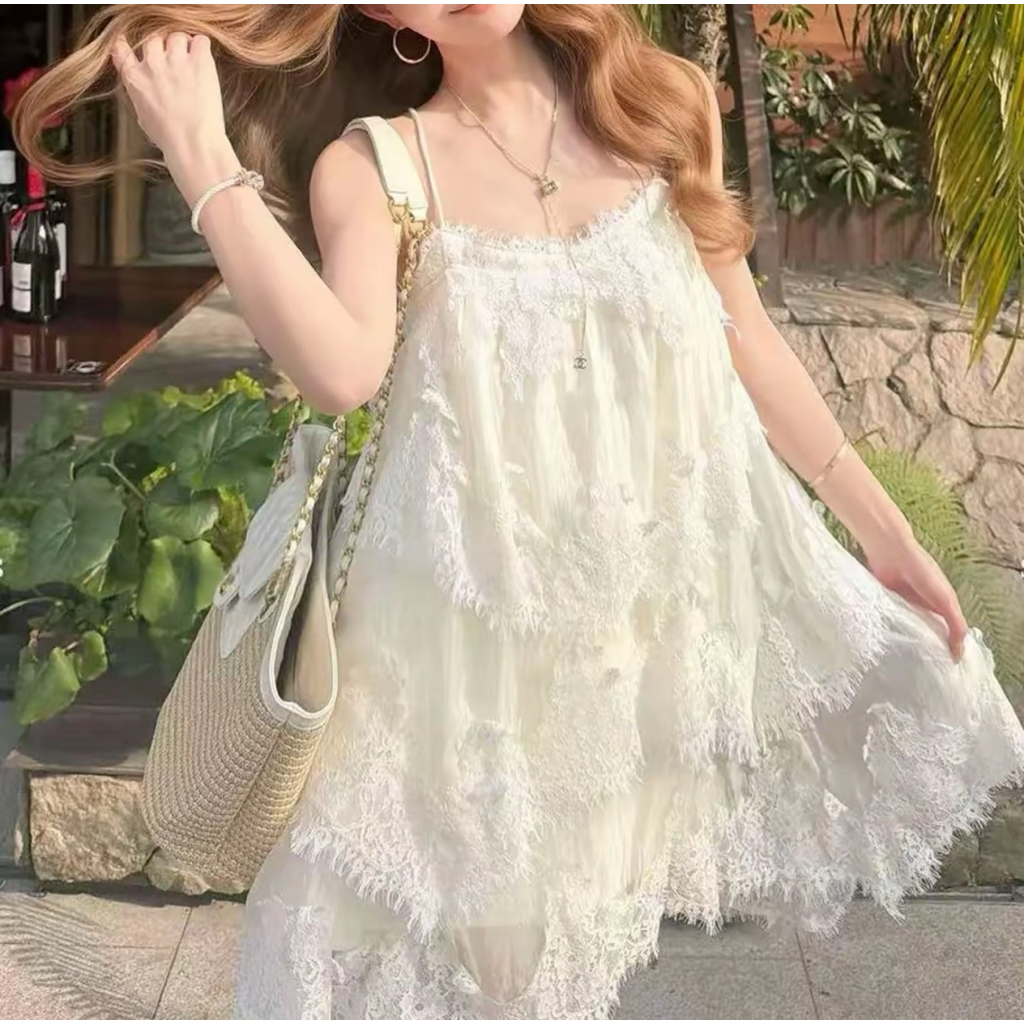 Đầm Babydoll Hai Dây Ren Tầng Tiểu Thư, Đầm Xòe Dáng Rộng Nữ Tính Mặc Đi Chơi, Du Lịch Biển Phong Cách Hàn Quốc Hot 2026