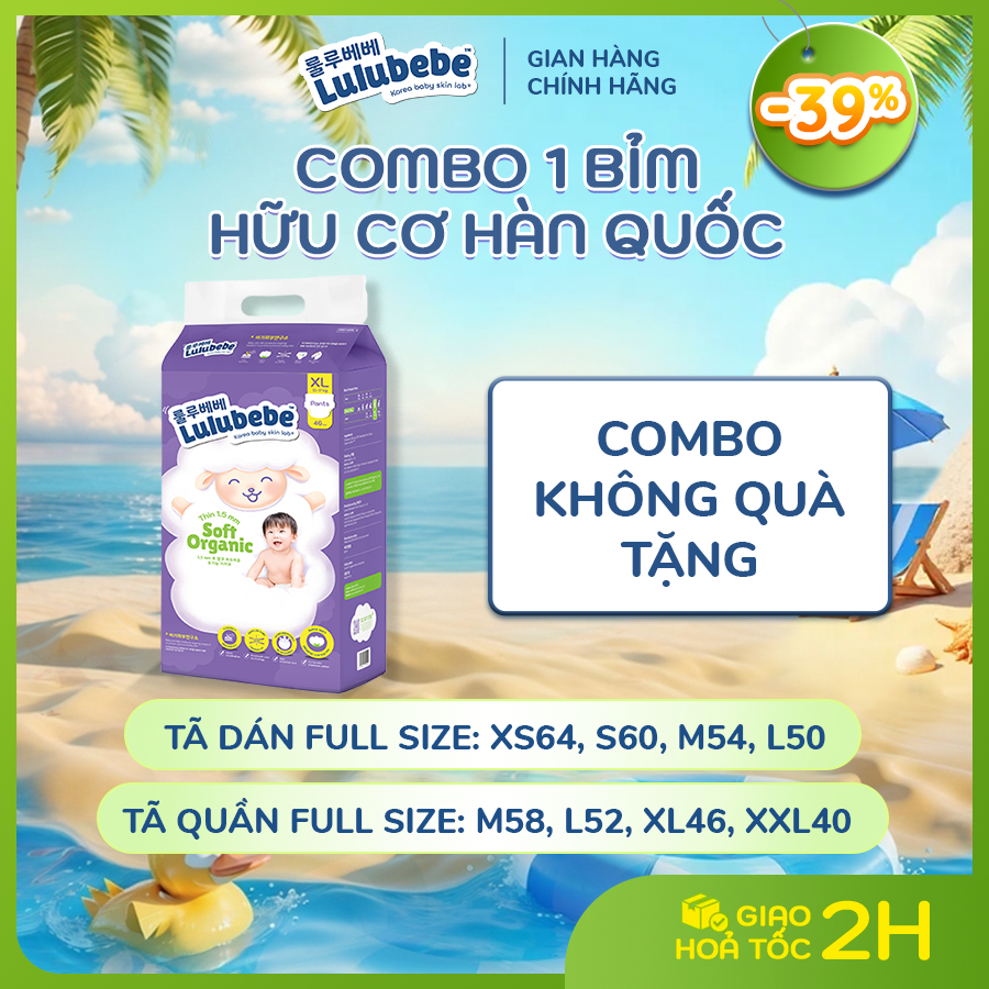 Bỉm Tã Hữu Cơ Lulubebe Hàn Quốc Cho Bé Mỏng Mềm Mát & Organic Thấm Hút Nhanh An Toàn Cho Da Bé