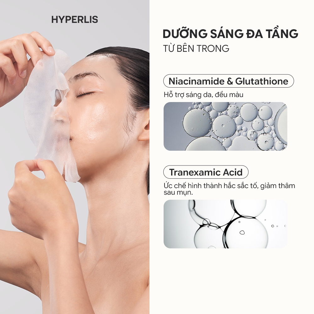 Mặt Nạ Dưỡng Sáng HYPERLIS BRIGHTENING GLOW MASK Niacinamide Tranexamic Acid Glutathione Mờ Thâm