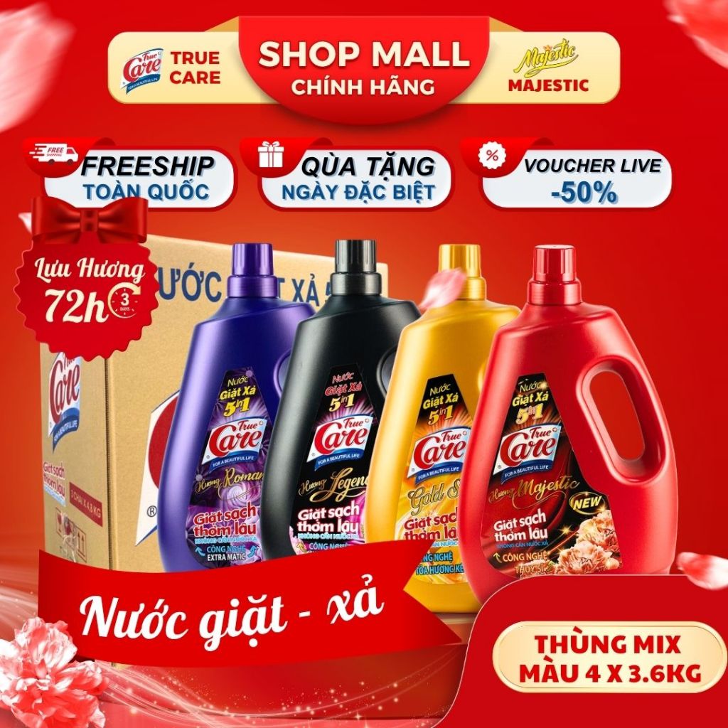 Thùng Nước Giặt Xả True Care 5in1 Mix 4 Màu x 3.6kg