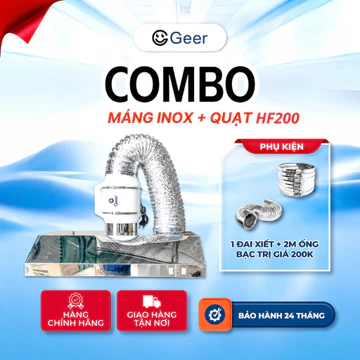 Combo máng hút khói inox 304 GEER chính hãng kèm quạt thông gió, quạt hút mùi bếp công suất lớn chạy êm tiết kiệm điện