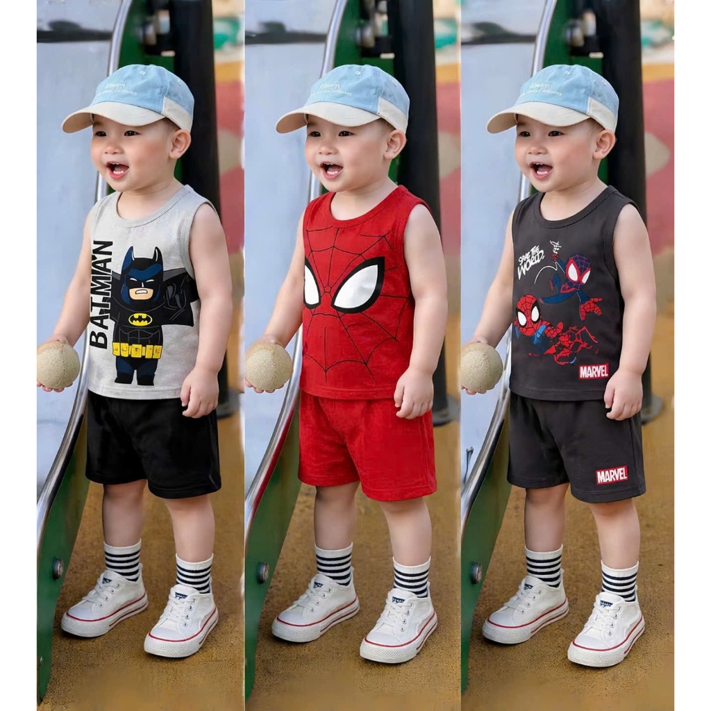Sét 3 Bộ Ba Lỗ Siêu Nhân,Cho Bé Trai Chất Thun Lạnh Mềm Mịn Mát,Thoáng Mát,Size từ 8-40kg