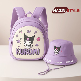 Balo và Mũ bucket cho bé gái bé trai từ 2-5 tuổi đi học mầm non mẫu giáo, in hình Kuromu Hello kitty dễ thương