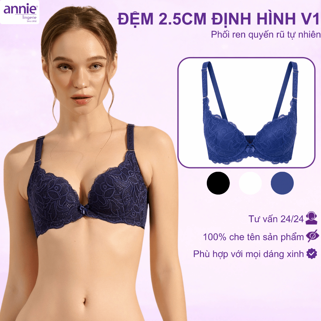 Áo ngực ren 3 móc tạo dáng lưng thon annie BRA8140, mút dày nâng ngực gợi cảm,sang trọng,thoáng mát