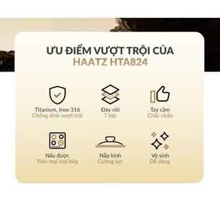 Chảo Siêu Chống Dính Titanium Aura 28cm Sâu Lòng HTA828 - Inox 316 7 Lớp, Tay Cầm Chống Nóng