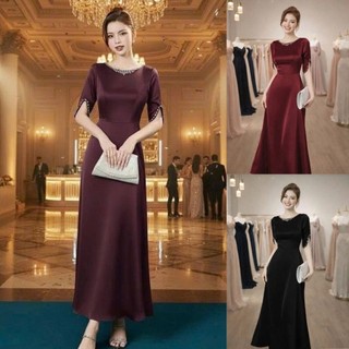 Đầm váy dạ hội trung niên xòe dáng dài đính đá cổ đá tay sang trọng hàng cao cấp mm 2026