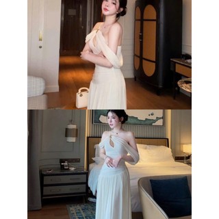 MIMI CLOTHING - Đầm váy thiết kế vai lệch mix chân váy dài xòe