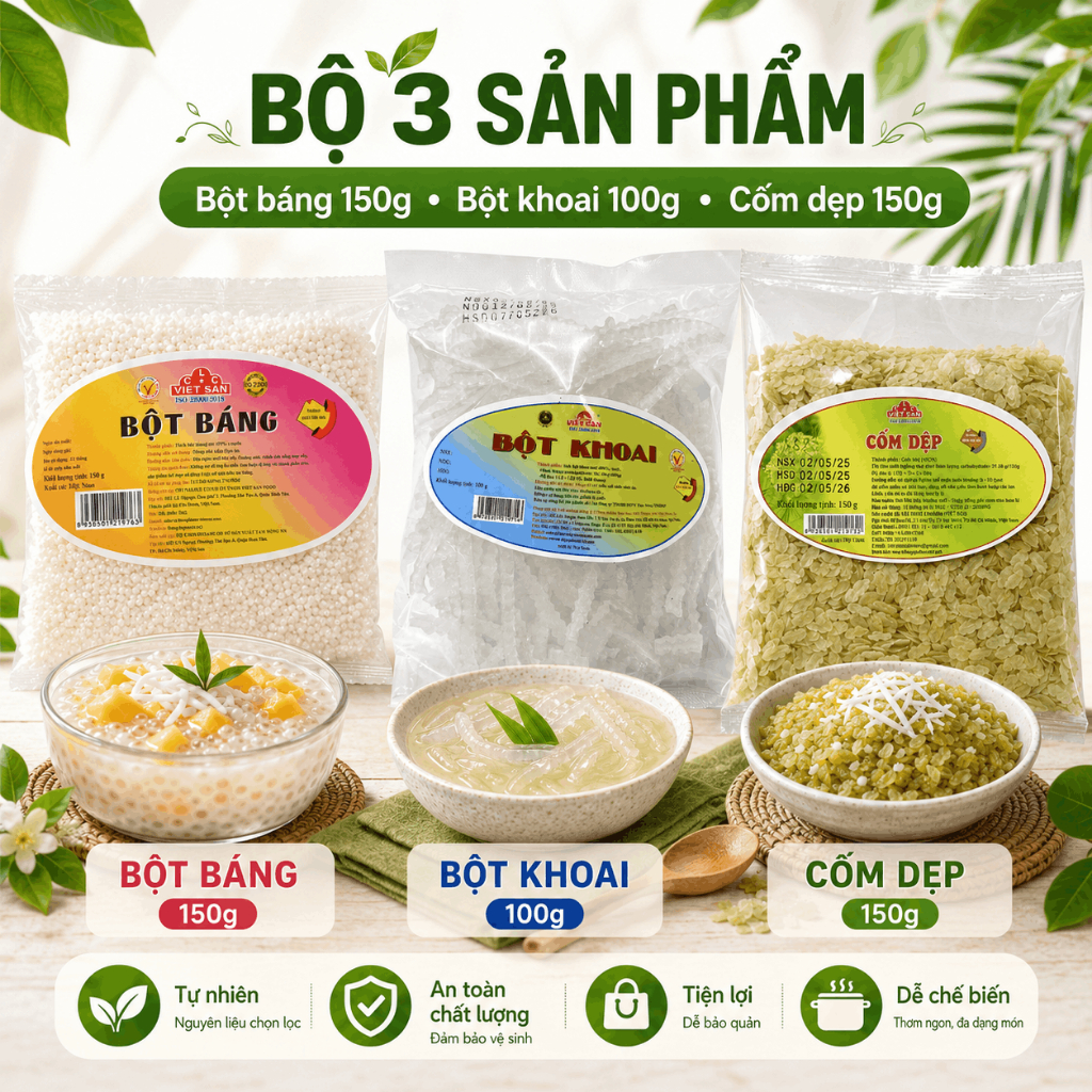 Bột Khoai Bột Báng Cốm Dẹp Việt San 100g/150g - Nguyên Liệu Nấu Chè Truyền Thống Dẻo Dai Thơm Ngon