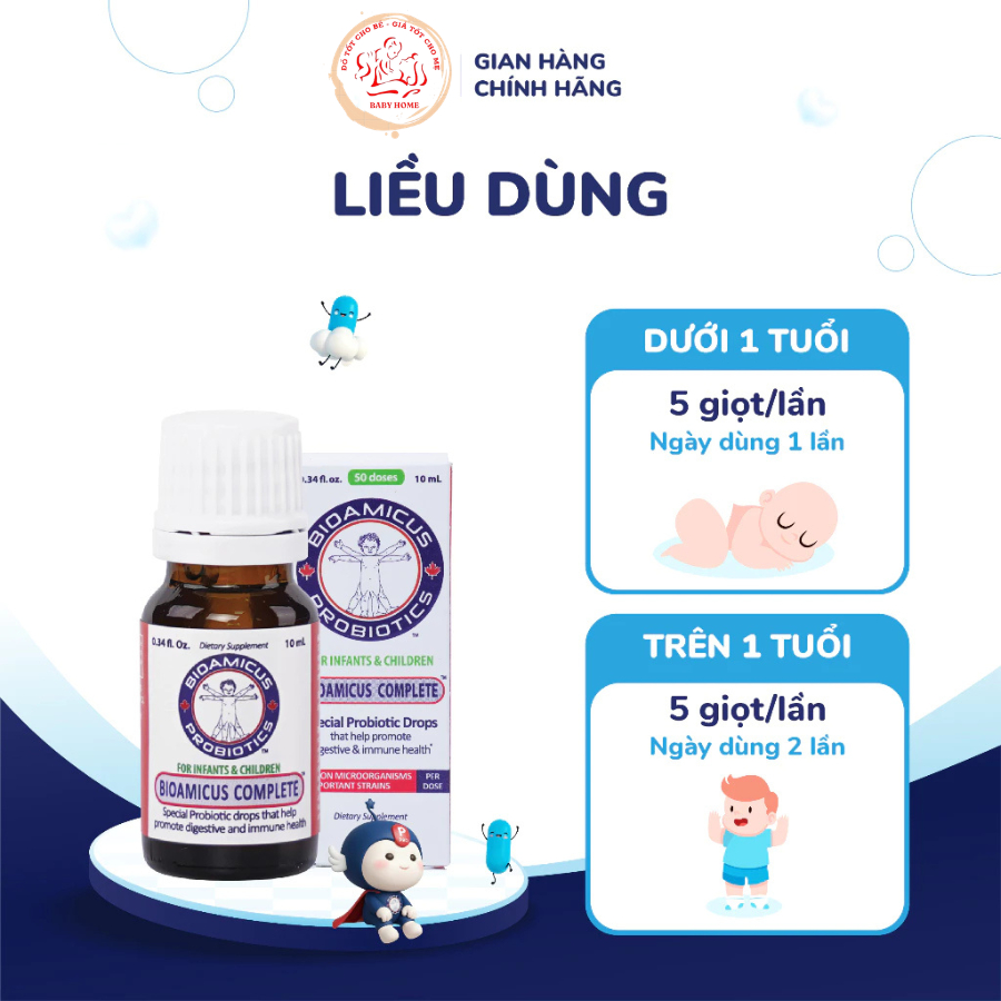 BioAmicus Complete 10 Chủng hỗ trợ cải thiện hệ vi sinh đường ruột - Men Vi Sinh Cho Bé chai 10ml+ quà