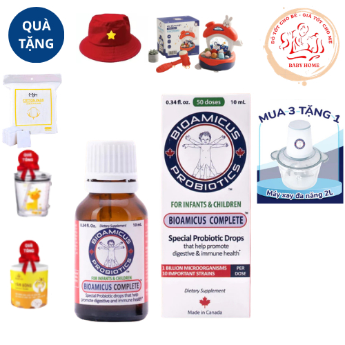 BioAmicus Complete 10 Chủng hỗ trợ cải thiện hệ vi sinh đường ruột - Men Vi Sinh Cho Bé chai 10ml+ quà