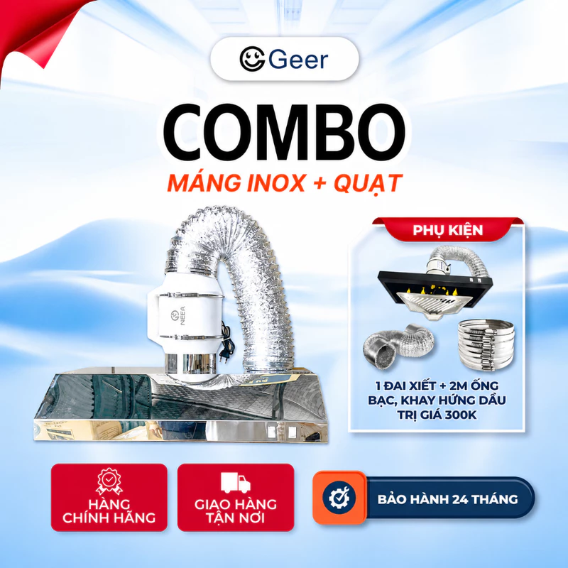 Bộ máng hút khói inox 201 GEER HF200 130W chính hãng – Kèm quạt thông gió và khay hứng dầu, hút mùi bếp hiệu quả — ảnh 1